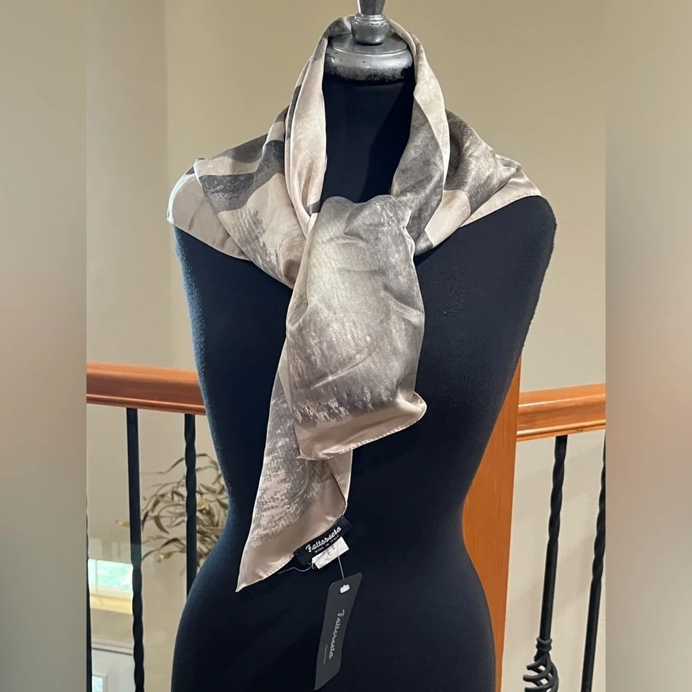 Elegant Black and Gray Scarf by FATTORSETA, MADE IN ITALY SIZE 34 X 34”